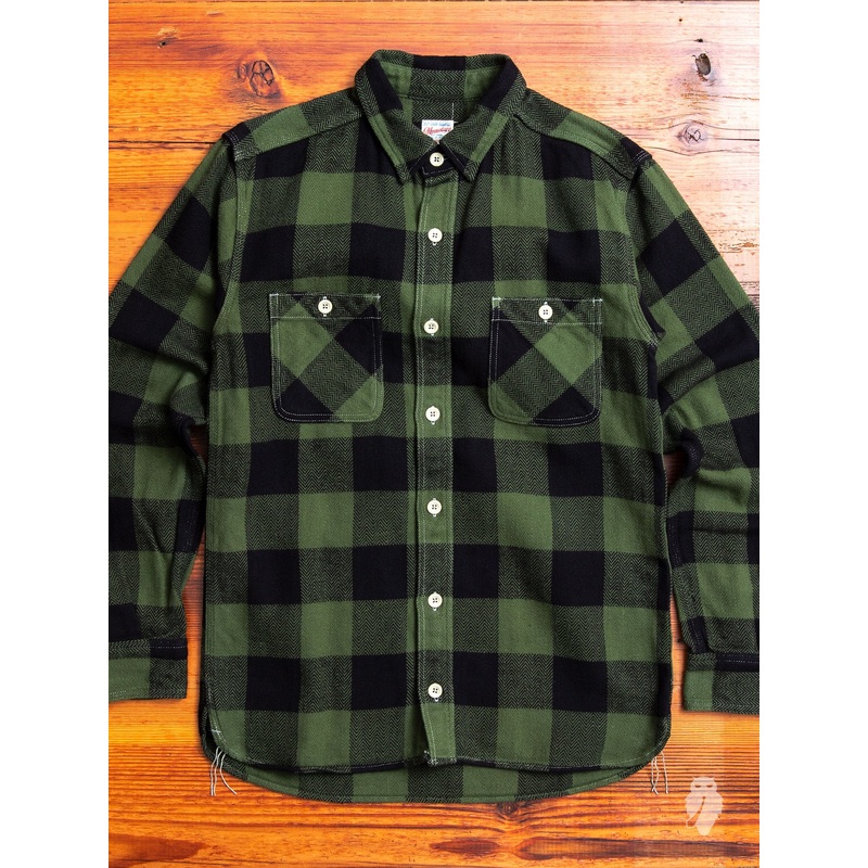 05-187 Herringbone Flannel Shirt in Green