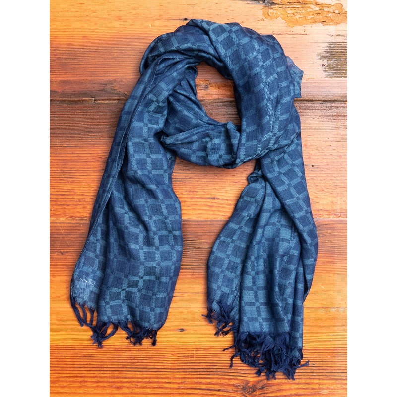 Yarn Dyed Check Scarf in Light Indigo
