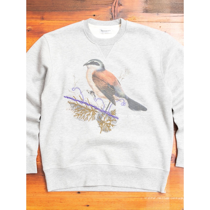 “Shrike” Embroidered Crewneck Sweater in Grey