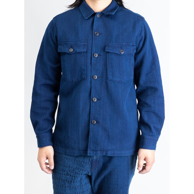 Yarn Dyed Sashiko Overshirt in Indigo