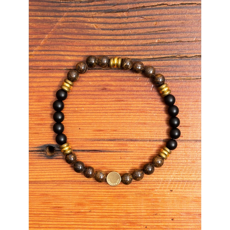 Triple Ring Gemstone Stretch Bracelet in Bronzite