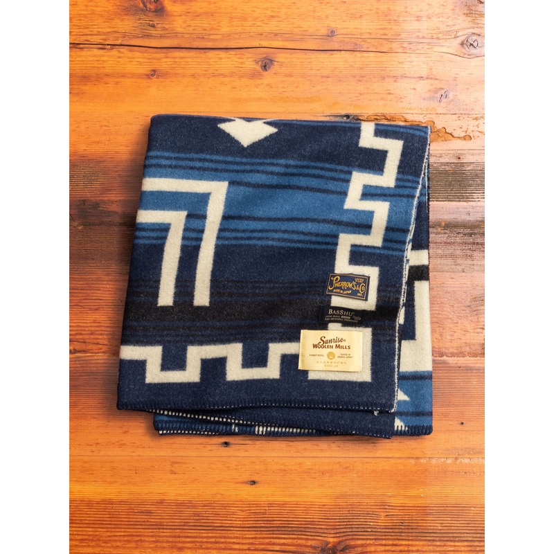 Wool Blanket Poncho in Blue