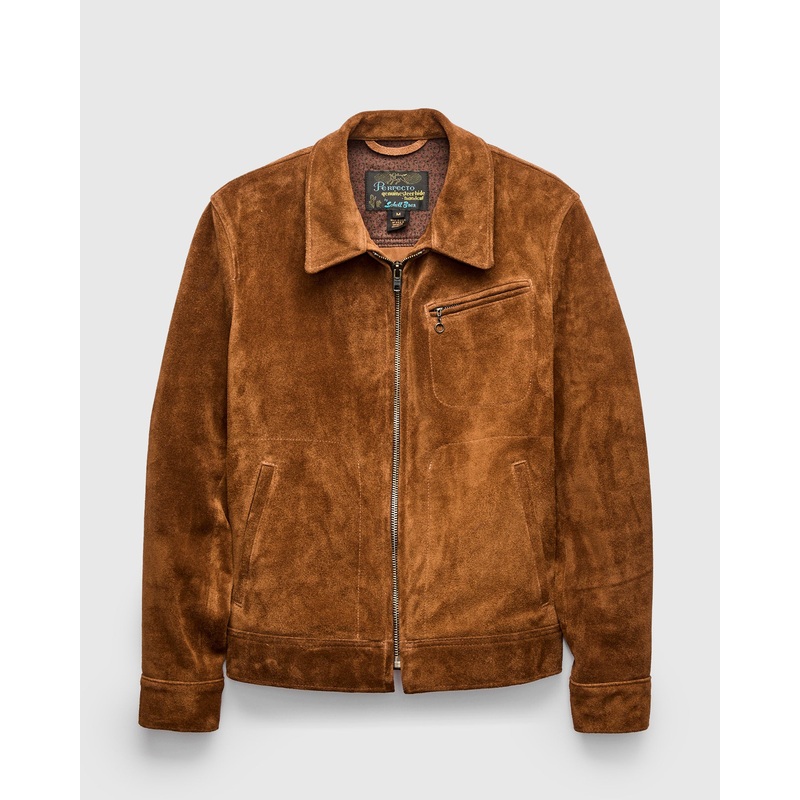 375 Rough Out Cowhide Trucker Jacket in Saddle