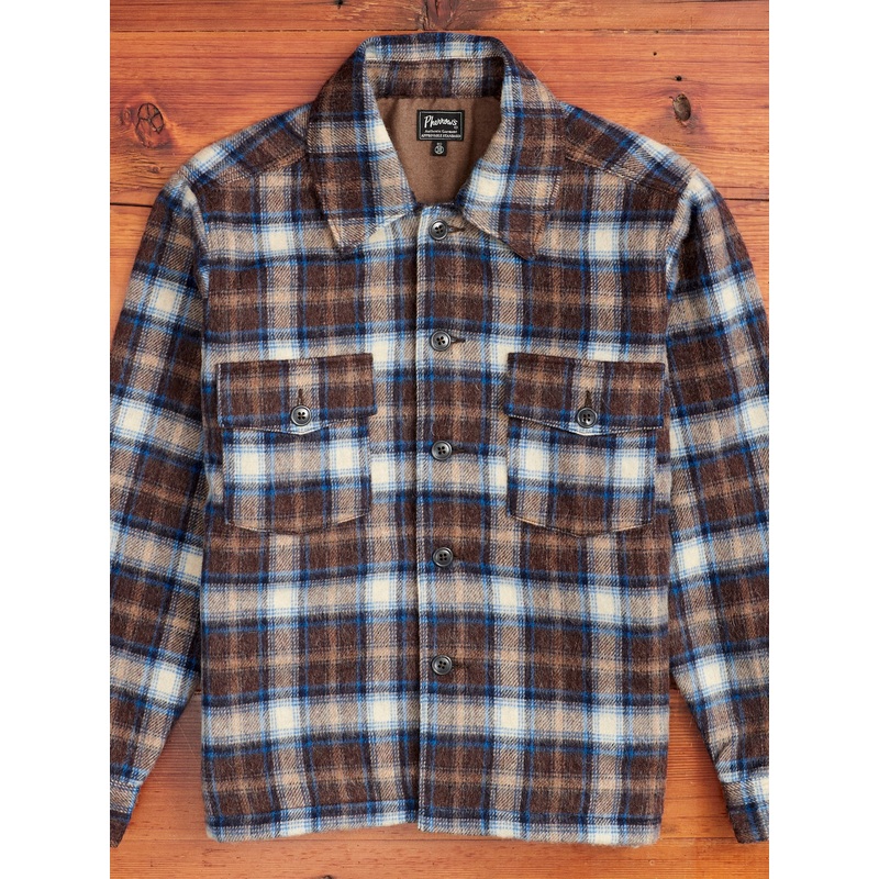 Wool CPO Shirt Jacket in Brown Plaid
