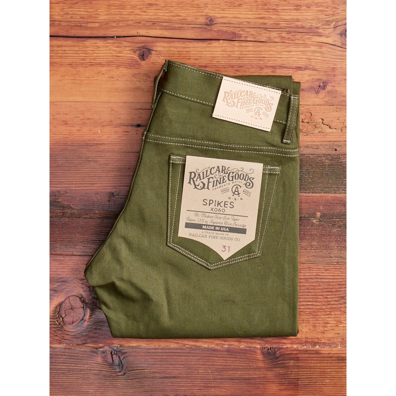 X060 13.5oz Olive Green Selvedge Denim – Spikes Fit