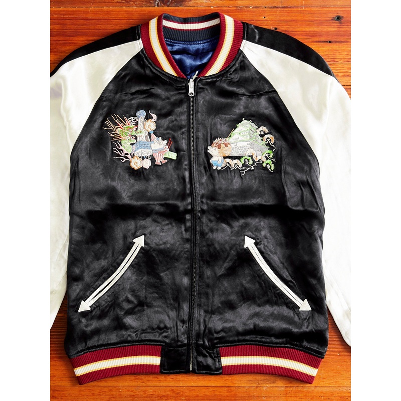 “Naniwa” Reversible Sukajan Souvenir Jacket in Black/Blue