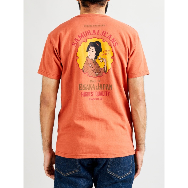 “Ranji” Inlay Loopwheel T-Shirt in Orange Red
