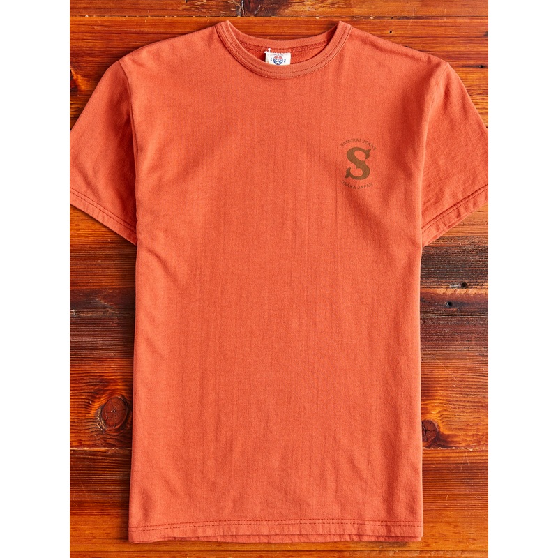 “Ranji” Inlay Loopwheel T-Shirt in Orange Red