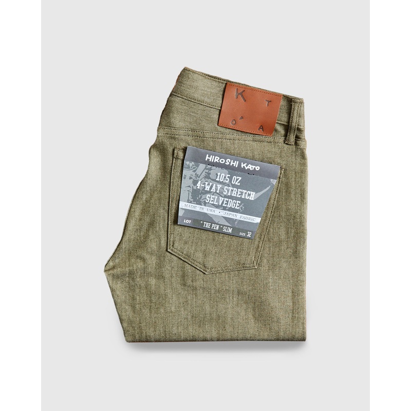 “Dark Green” 10.5oz Stretch Selvedge Denim – Pen Slim