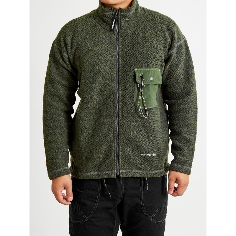 Recycled Wool Jacquard Zip Jacket in Khaki