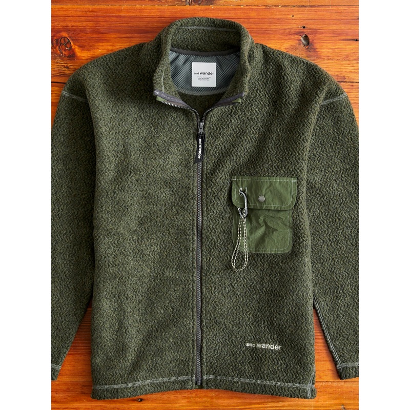 Recycled Wool Jacquard Zip Jacket in Khaki