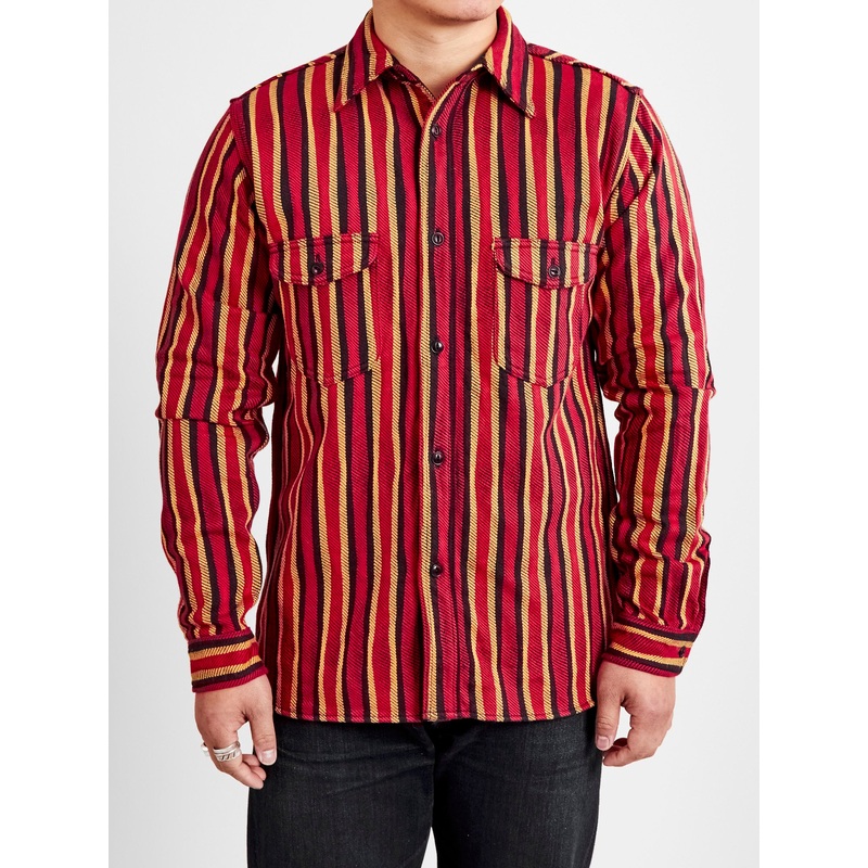 “Drunk Stripe” Flannel Shirt in Red