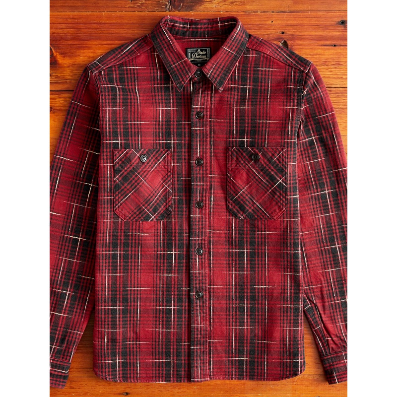 “Midare Kasuri” Heavyweight Flannel Overshirt in Red