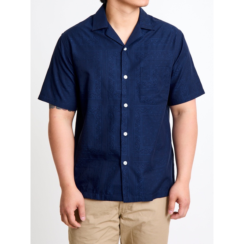 Classic Paisley Button-Up Shirt in Navy