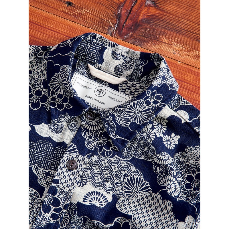 “Floral Cloud” Oxford Shirt in Navy