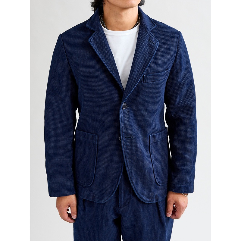 Double Cloth Sashiko Tailored Jacket in Hand Dyed Indigo