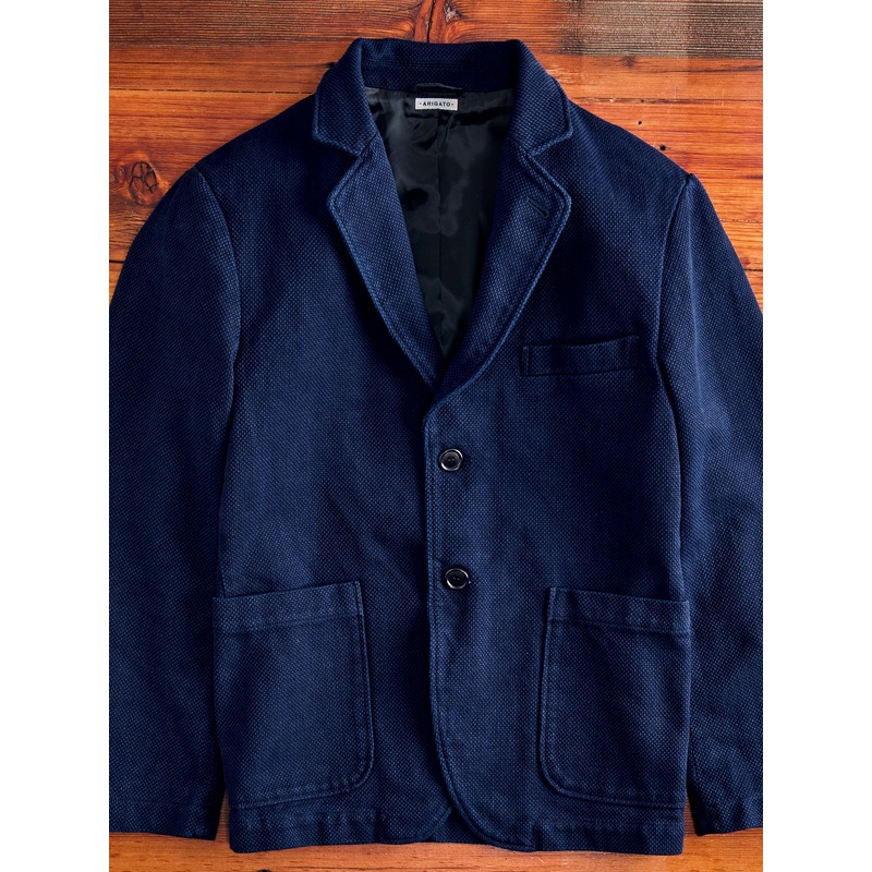 Double Cloth Sashiko Tailored Jacket in Hand Dyed Indigo
