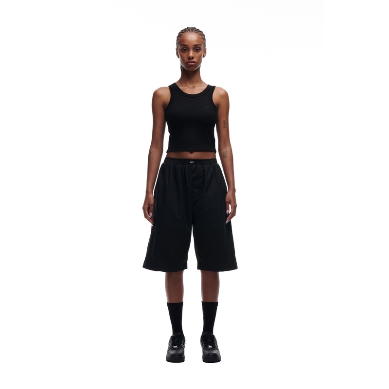 WAFFLE KNIT CROP TOP BLACK