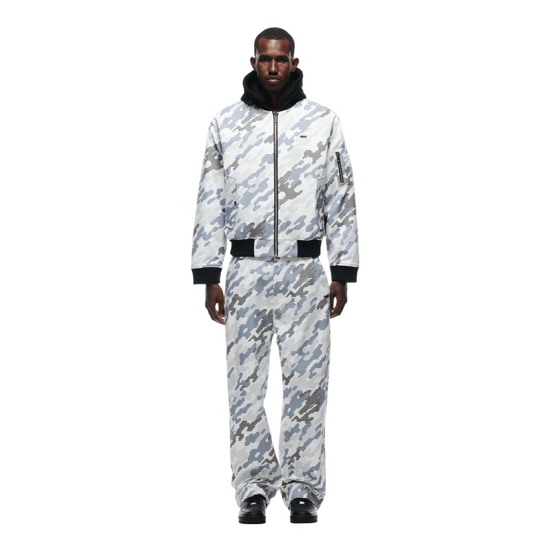 DOT CAMO HOODED BOMBER JACKET