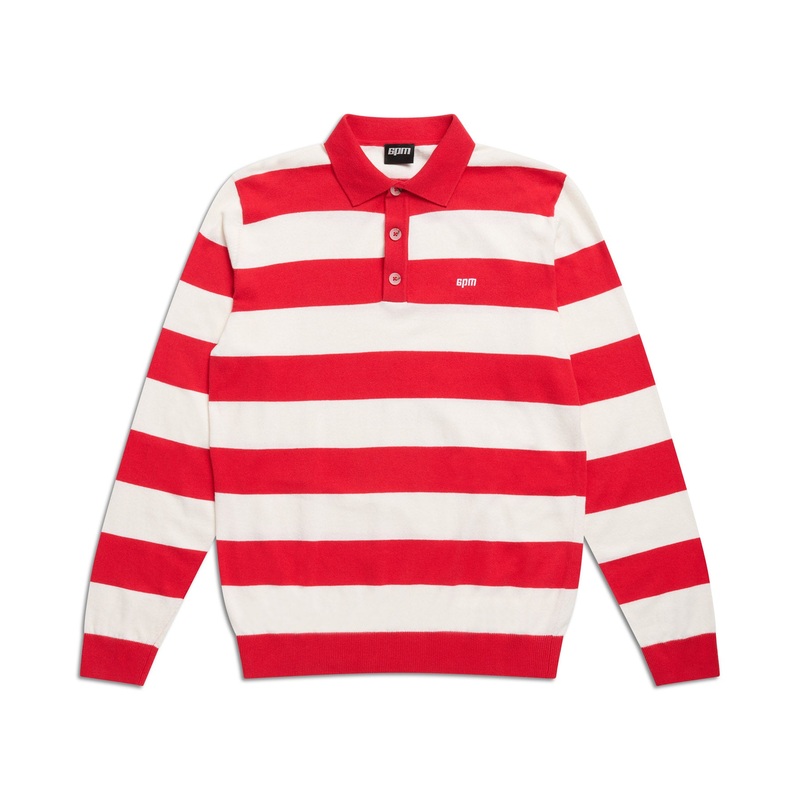 LS STRIPED POLO RED
